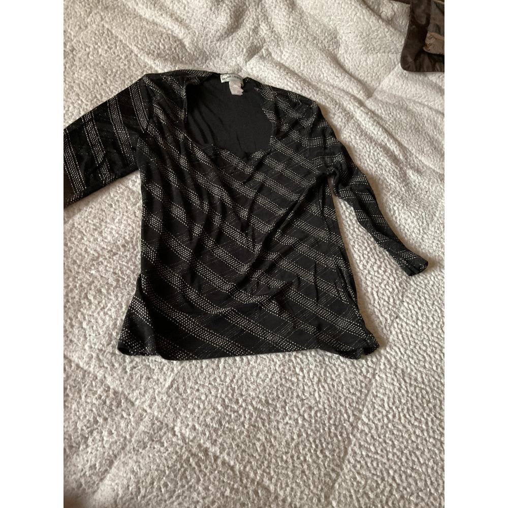 Frazier Lawrence Top Womens Medium Black Excellent Metallic Diagonal Stripe